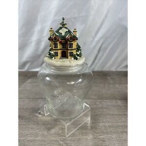 Christmas House Vintage Jar Clear Glass Storage Canister Container Used